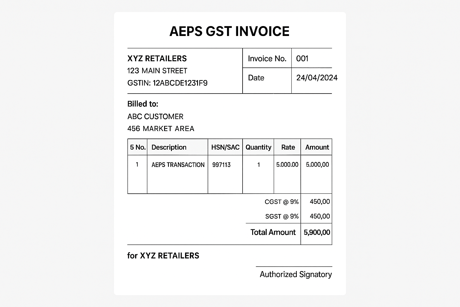 AEPS GST invoice