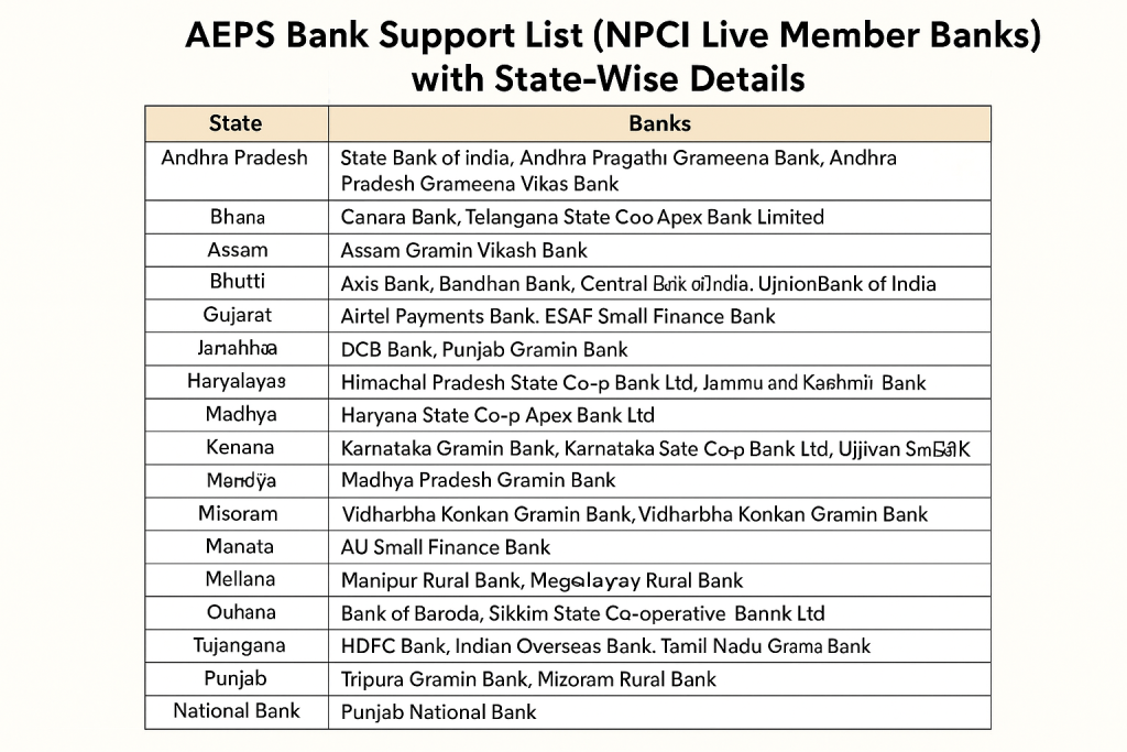 AEPS Bank Support List (NPCI Live Member Banks)
